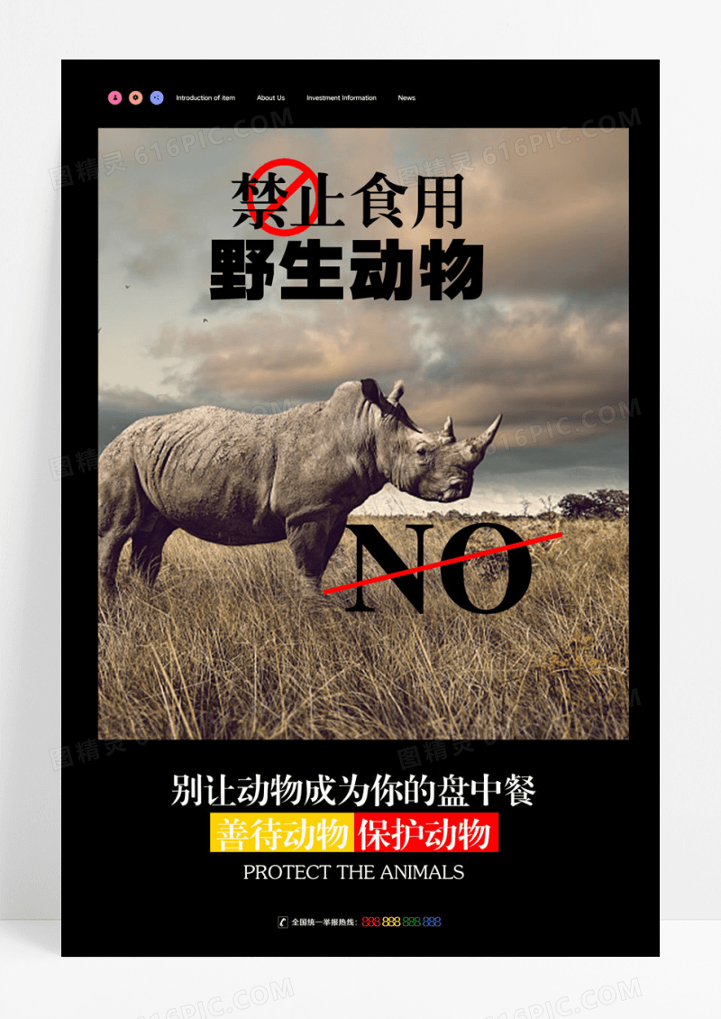 保护简约禁止食用野生动物海报设计