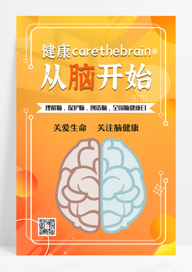 简约大气健康carethebrain从脑开始中国脑健康日海报设计