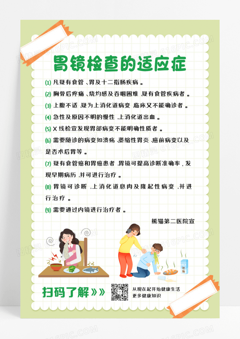 绿色小清新背景胃镜检查适应症医院制度海报设计
