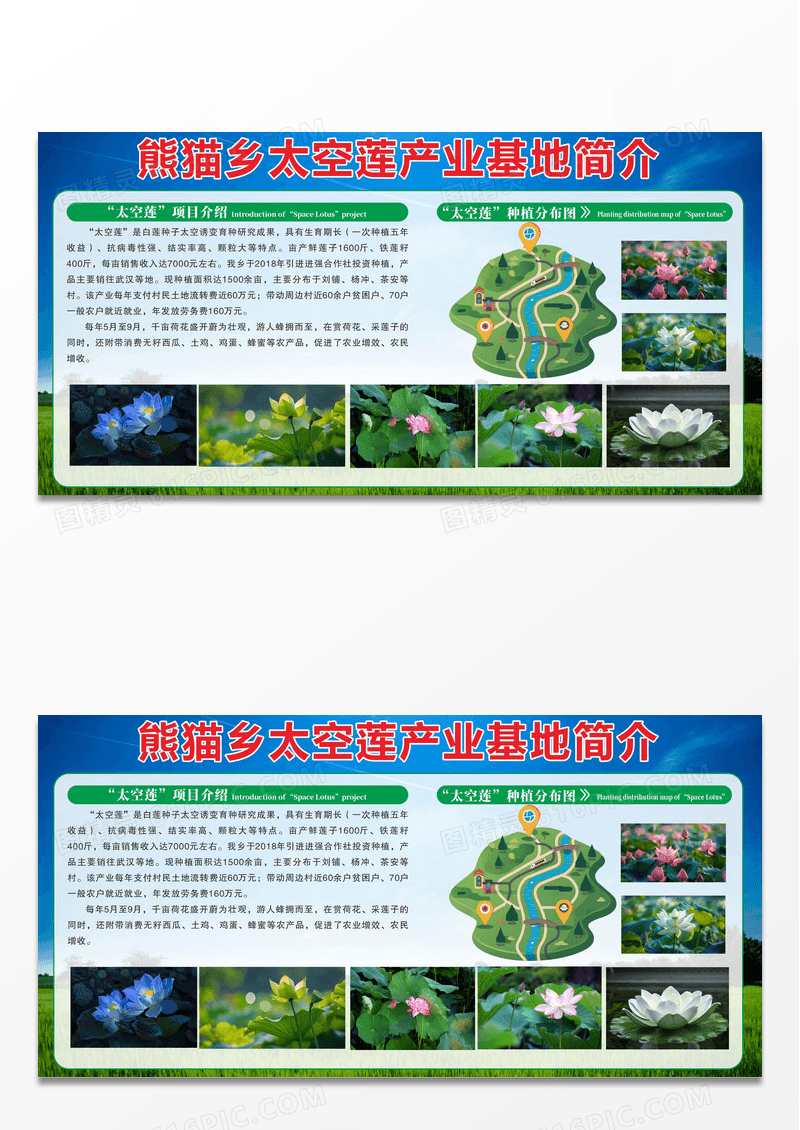 绿色简约农业公司太空莲产业基地宣传栏农业宣传展板设计