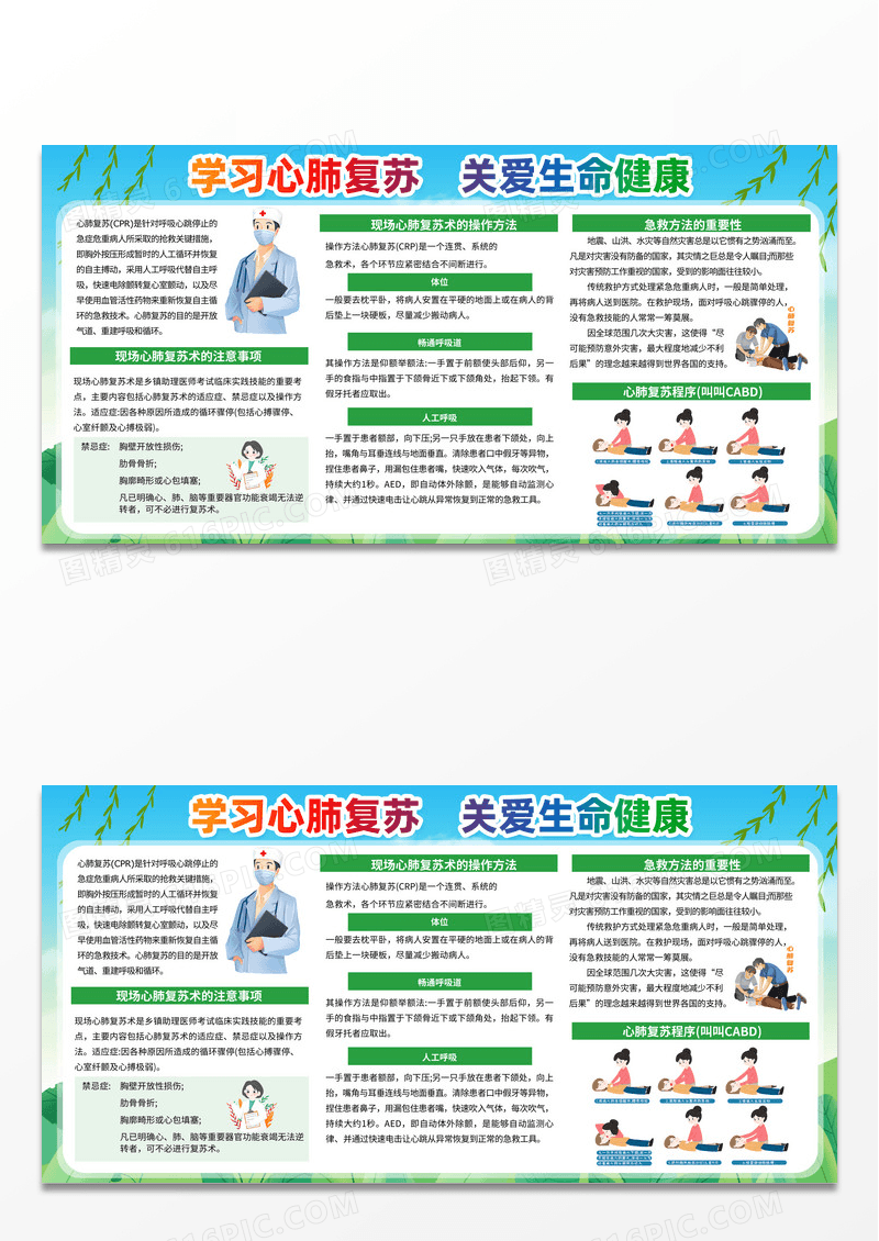 学习心肺复苏关爱生命健康宣传栏展板心肺复苏心肺复苏急救