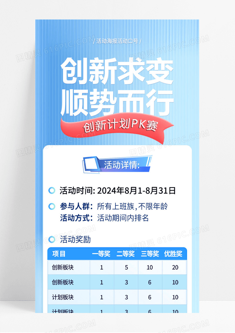 蓝色渐变创新求变顺势而行创新比赛长图