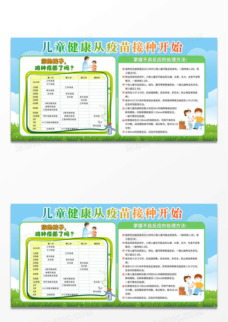 2024年蓝色全国儿童预防接种日知识宣传免疫规划疫苗使用指示展板预防接种宣传栏