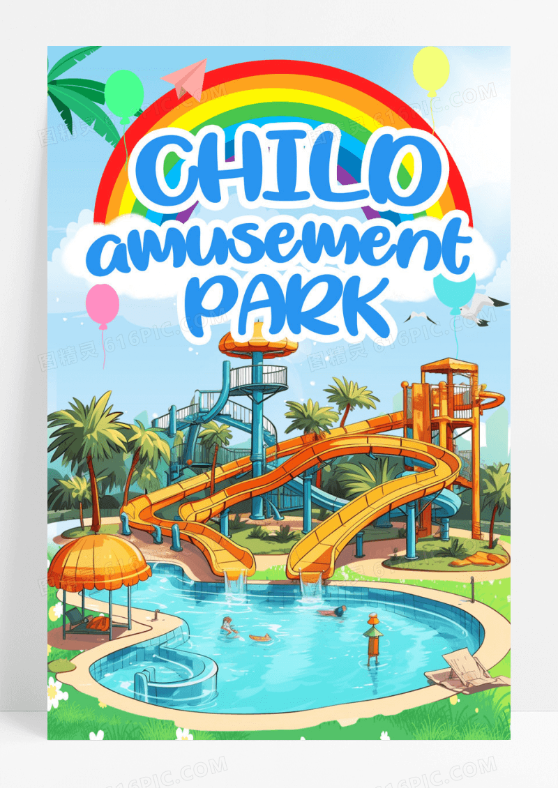创意简约蓝色儿童游乐园童趣海报设计