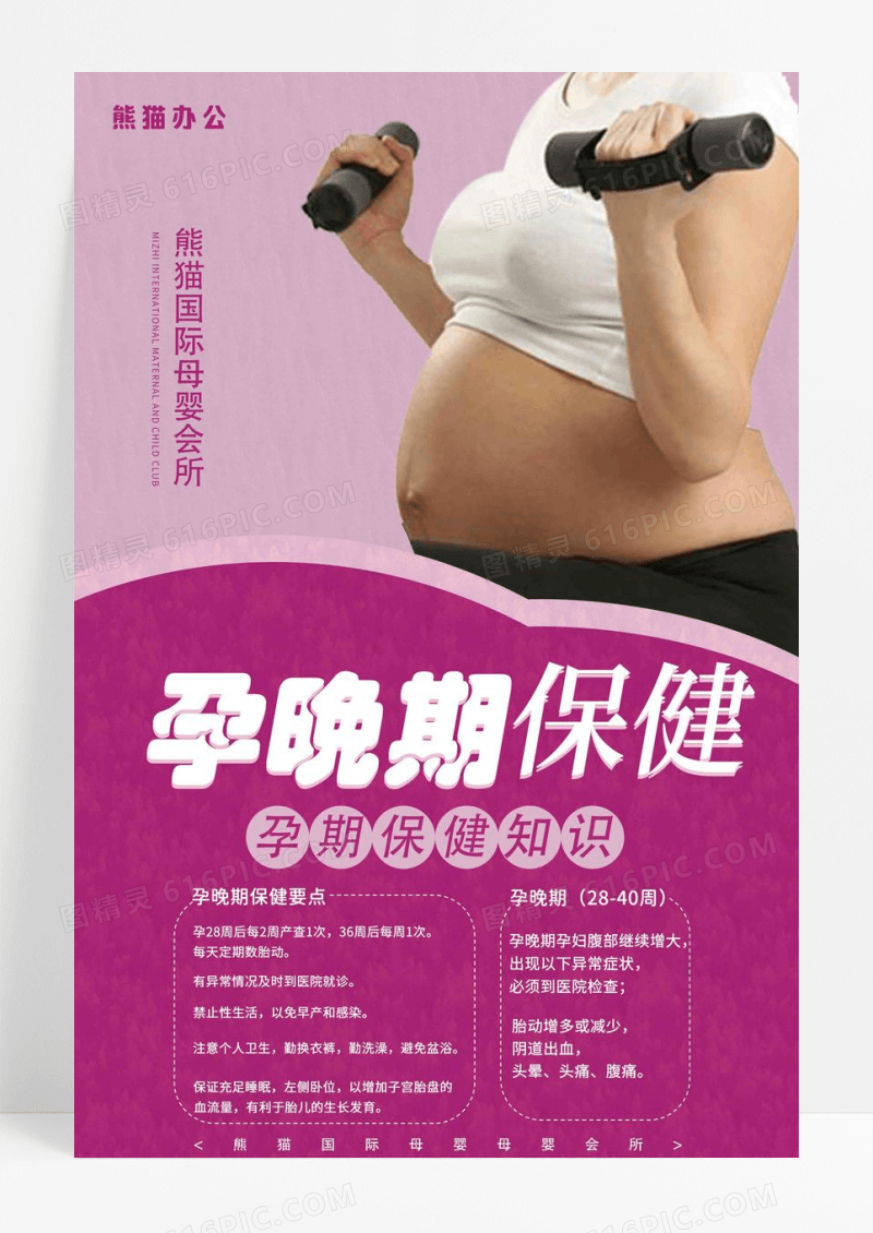 蓝色简约孕晚期期保健母婴护理月子中心宣传海报孕期保健