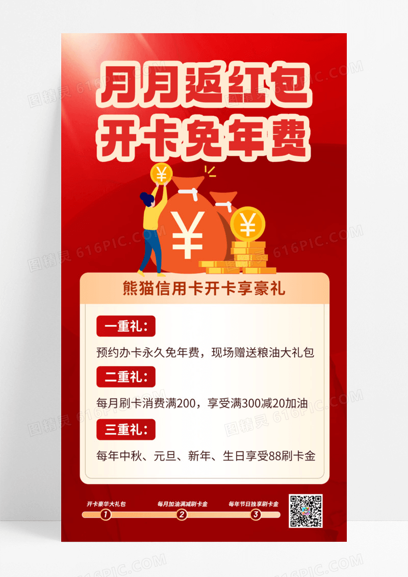 信用卡办卡金币银行卡红色海报手机端海报设计素材宣传海报