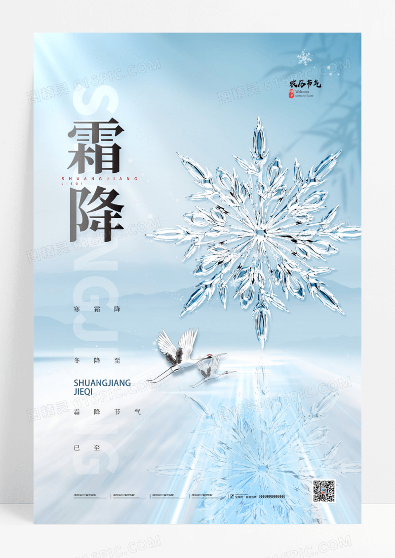 简约大气冰晶霜花霜降二十四节气海报