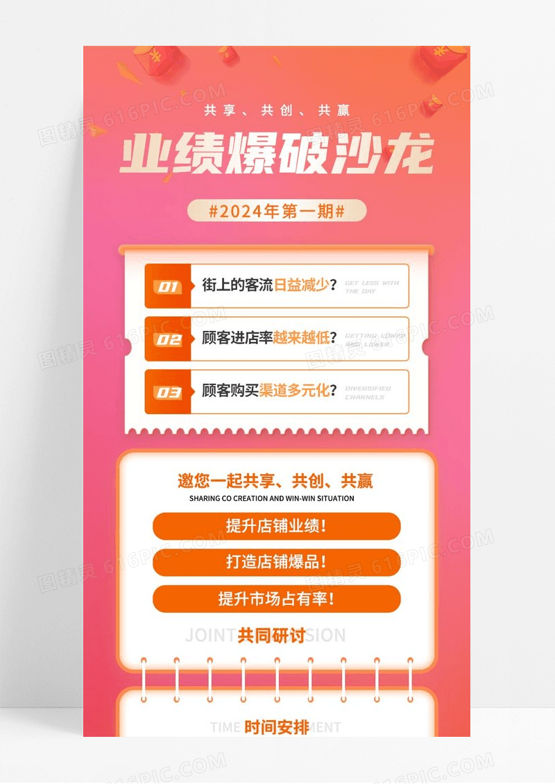 橙色简约业绩沙龙邀请函活动长图