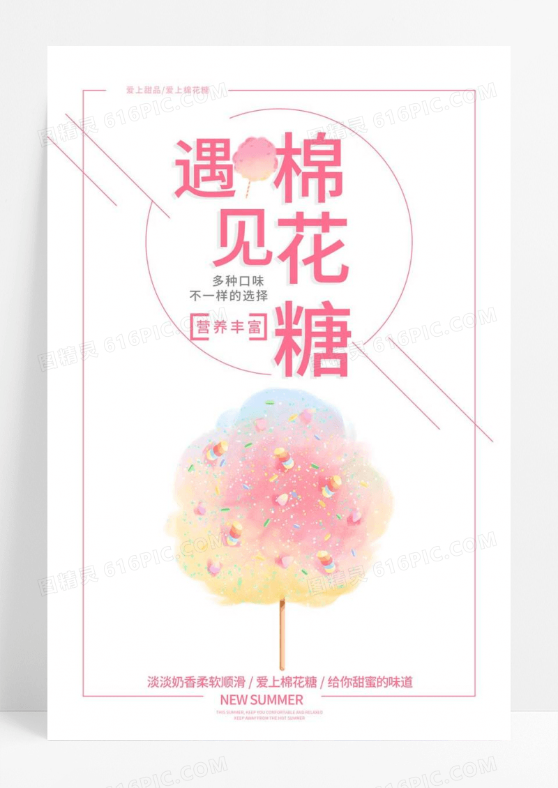  遇见棉花糖甜品粉色糖果零食海报宣传单