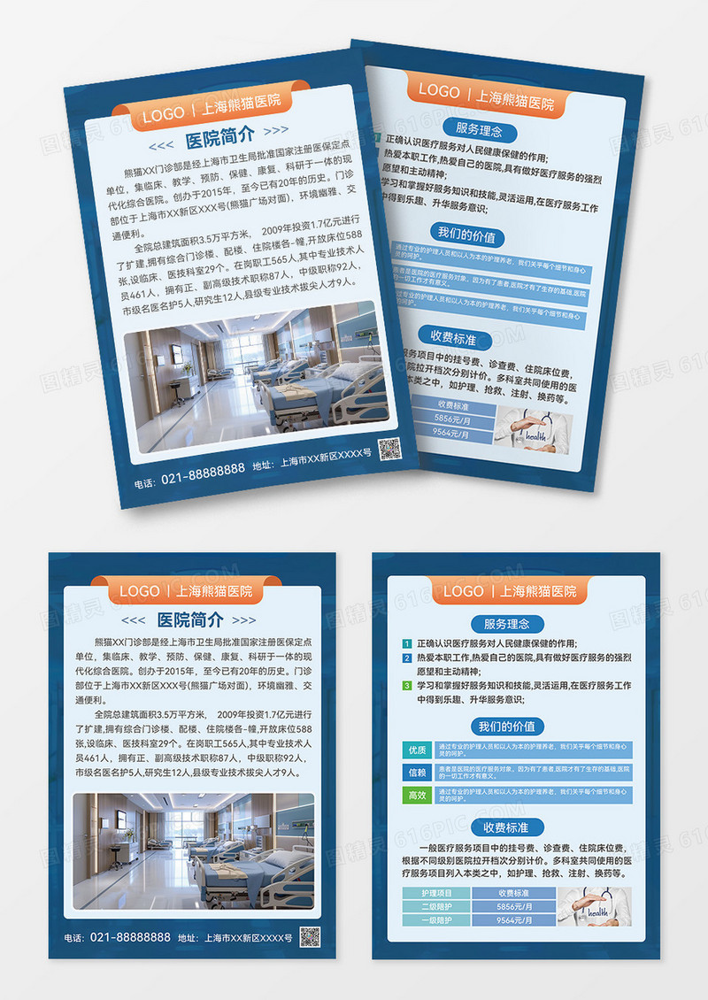 蓝色简约大气上海熊猫医院医院宣传单