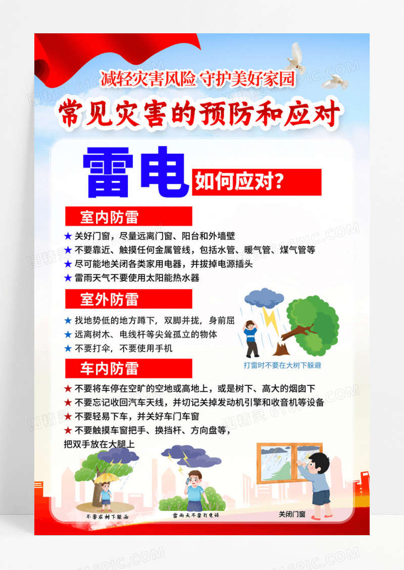 红色简约常见灾害的预防和应对防震减灾地震海报宣传