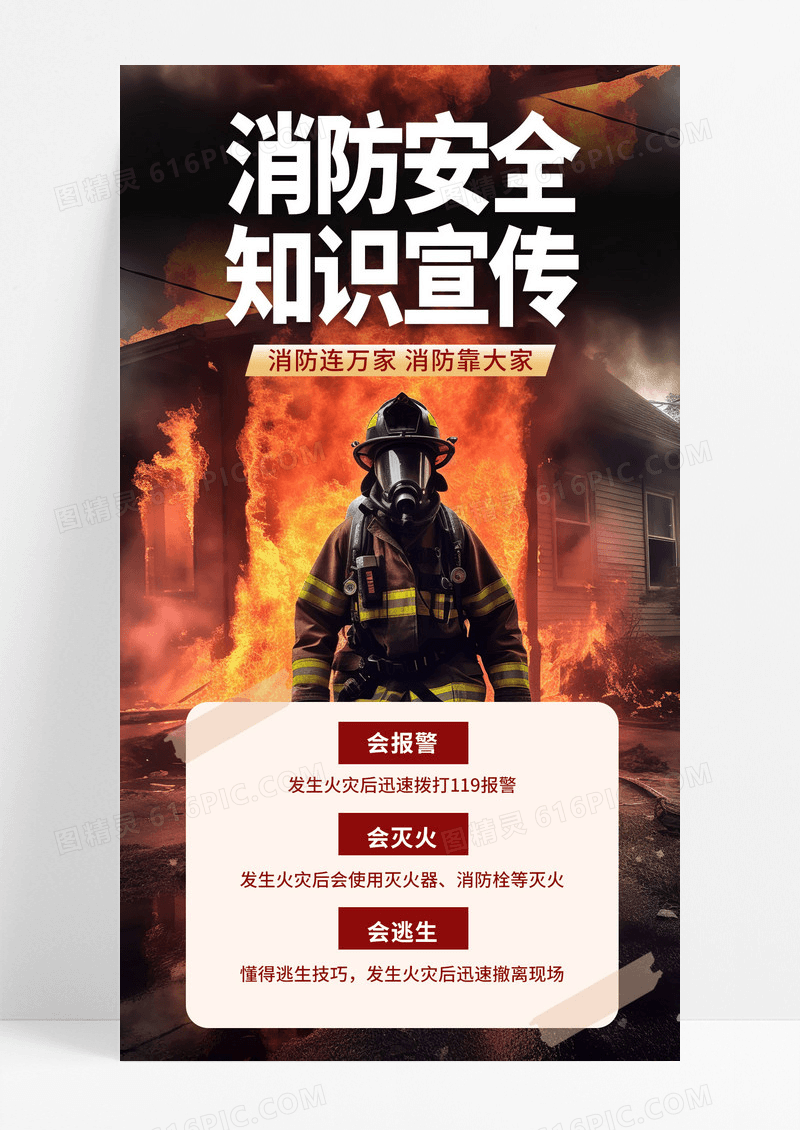 深色创意消防安全知识宣传手机文案海报
