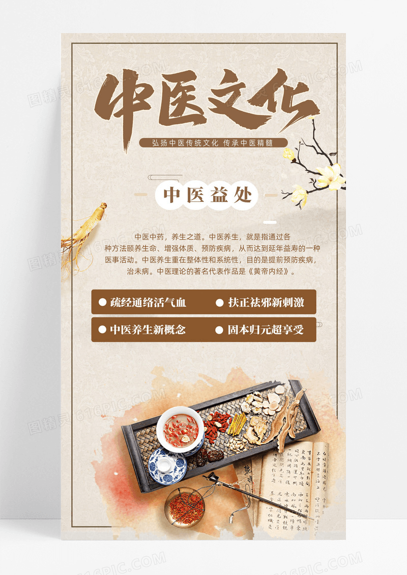 棕色简约中医中医文化棕色简约中医中医文化宣传ui海报中医海报
