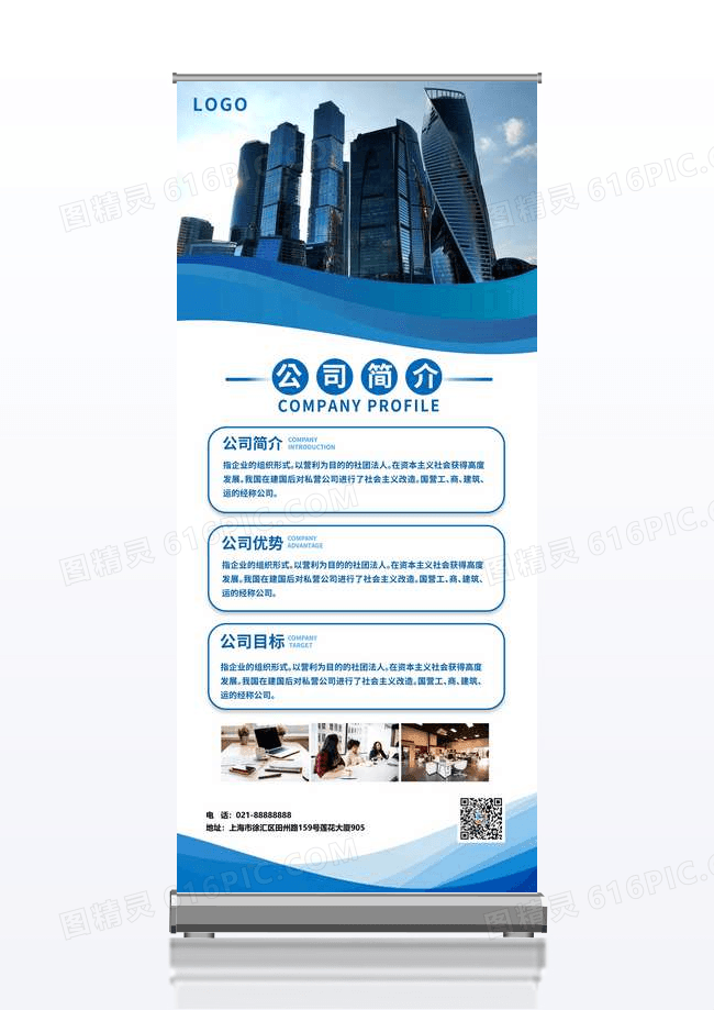 蓝色商务大气公司简介易拉宝展架设计