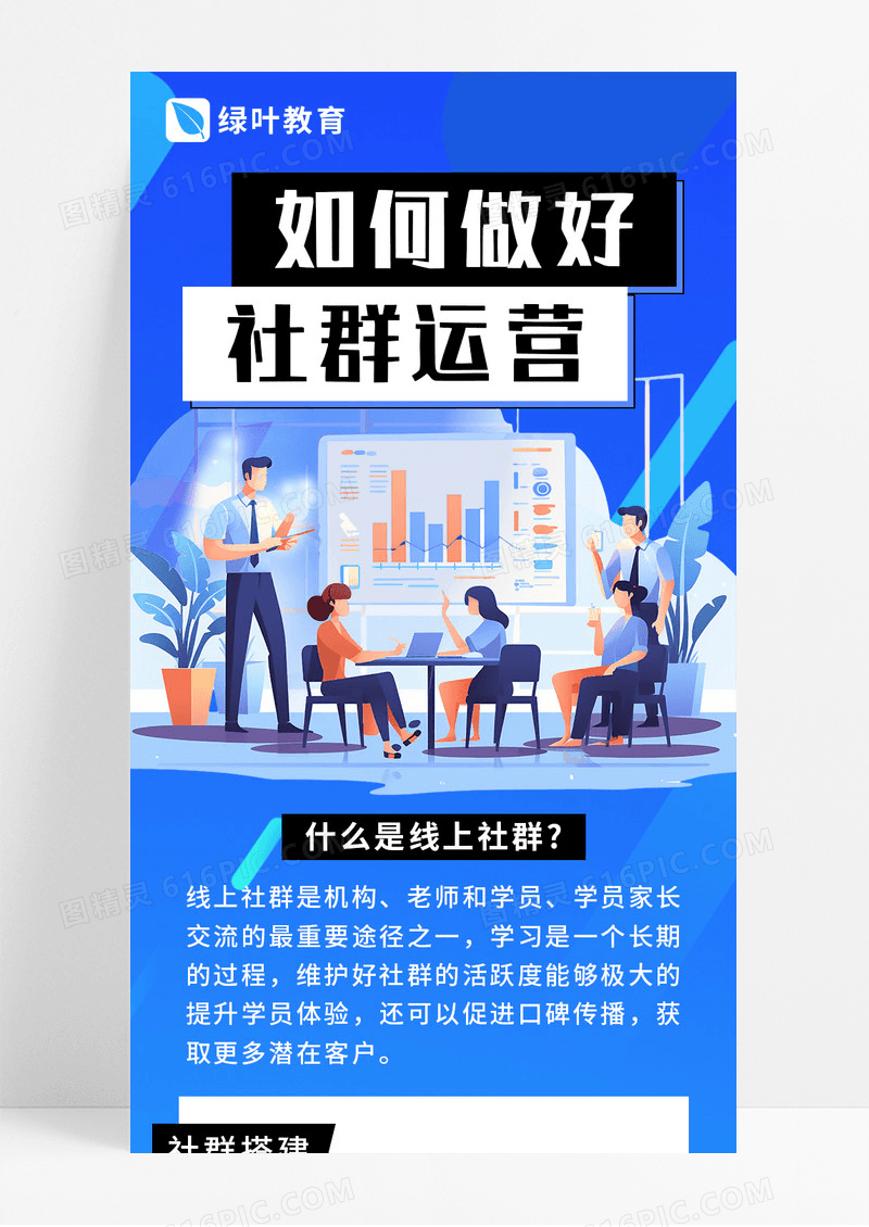 蓝色手绘如何做好社群运营宣传长图