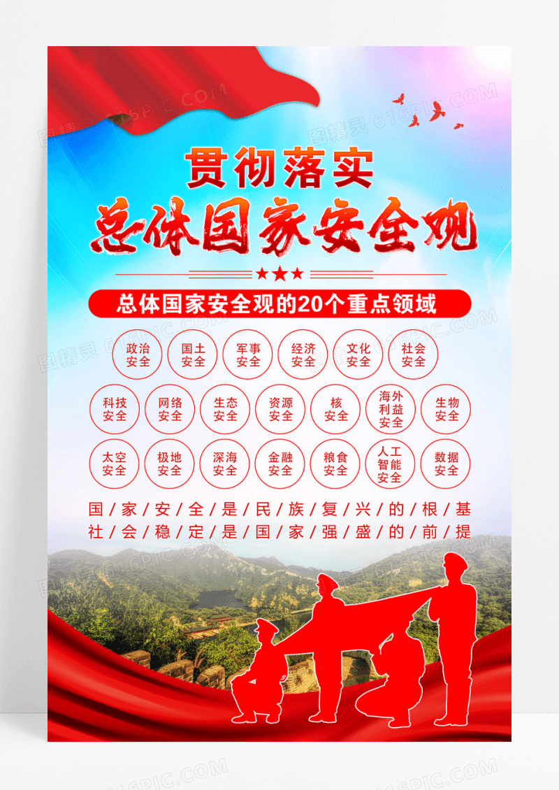 红色简约总体国家安全观国家安全教育海报