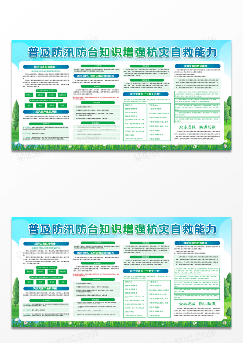 蓝色简约普及防洪防汛知识增强抗灾自救能力防洪防汛展板设计