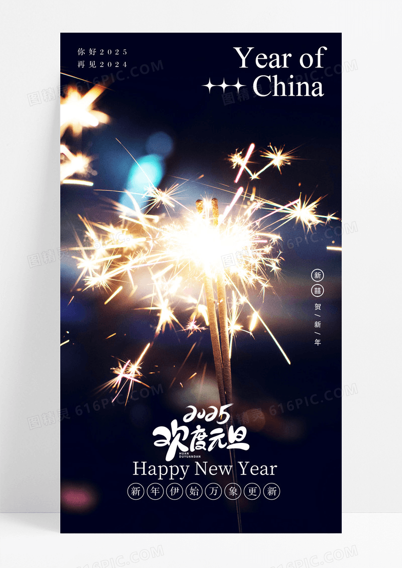 实拍风烟花2025蛇年欢度元旦海报