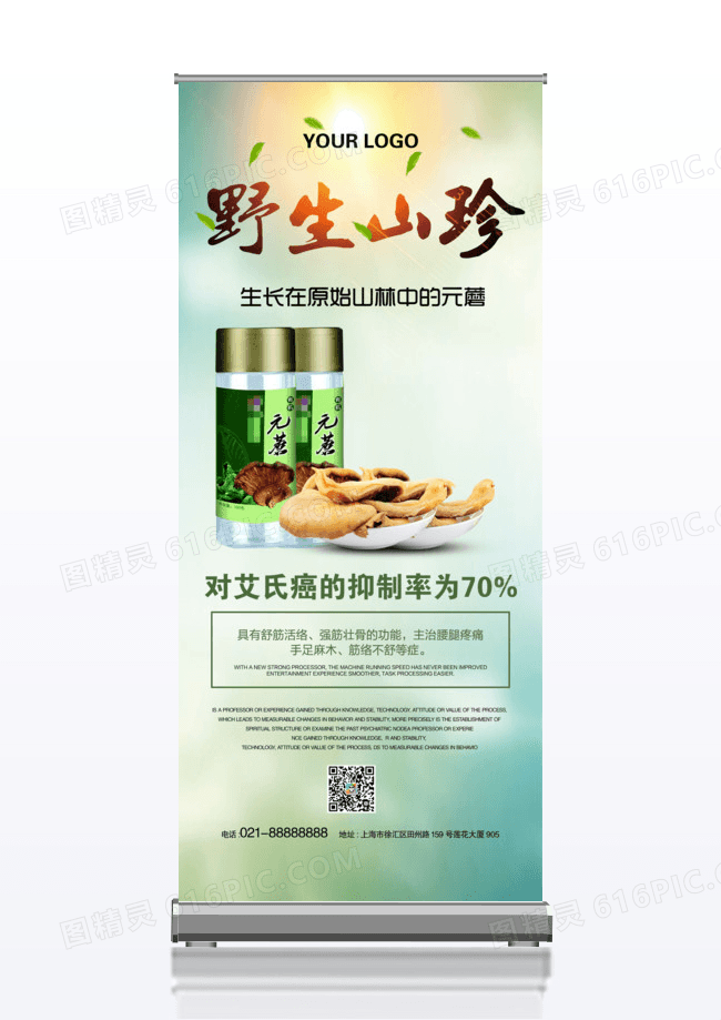 中国风野生山珍保健品宣传x展架