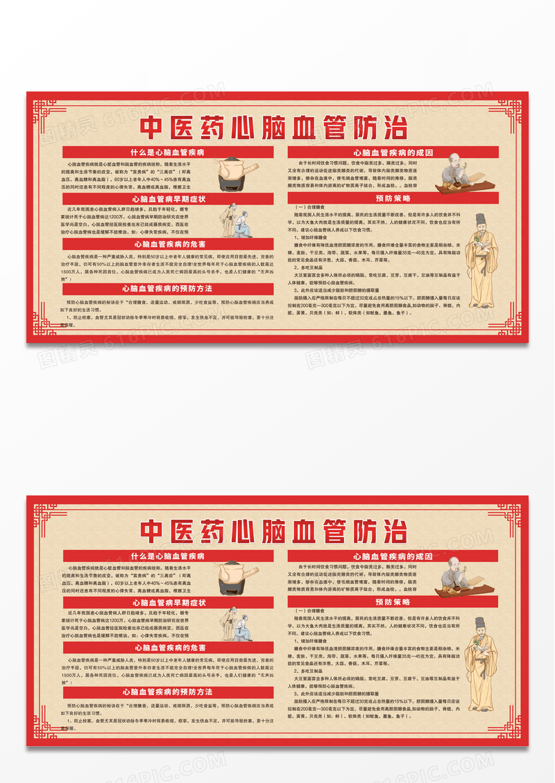 红色中医心脑血管疾病展板心脑血管宣传栏设计