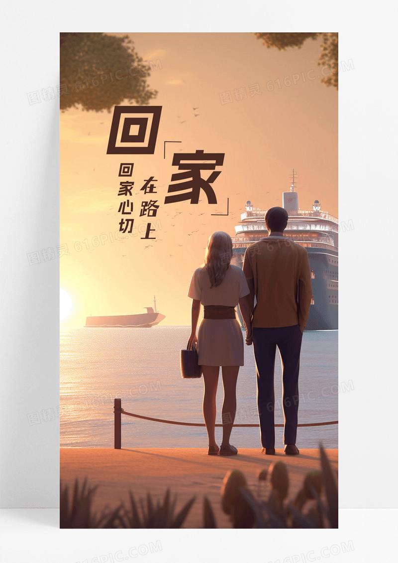 放假回家手机海报日签配图图片