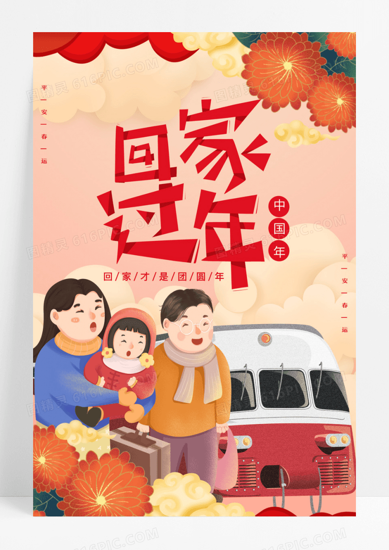 红色大气2024春节回家过年龙年宣传海报设计