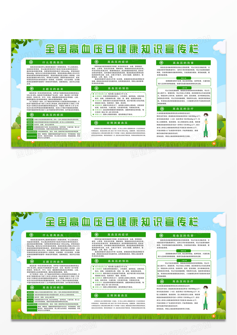 蓝色卡通全国高血压日健康知识宣传栏全国高血压日展板设计