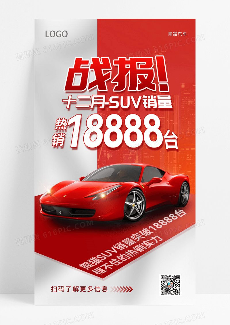 红色汽车销售战报销售业绩手机宣传海报