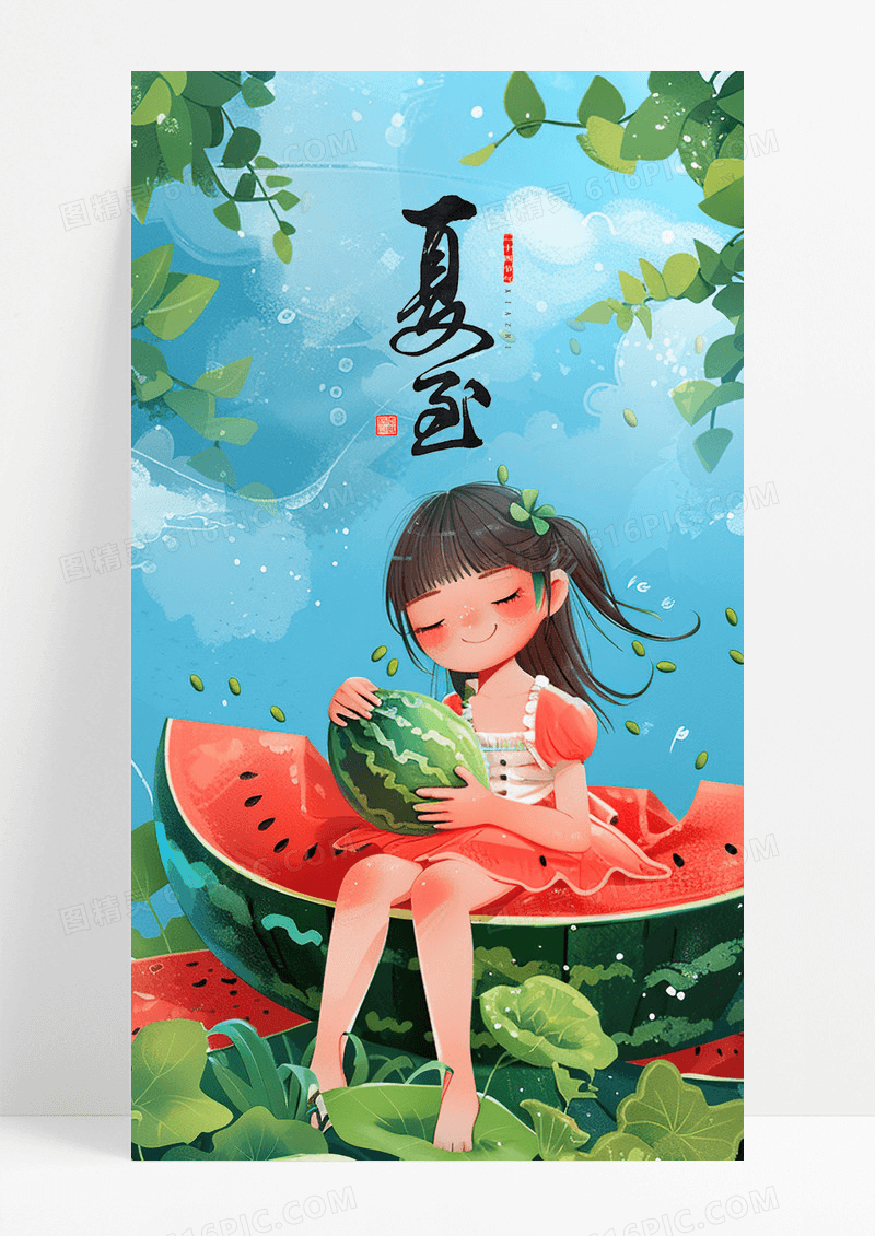 插画夏至夏日卡通童趣手机海报
