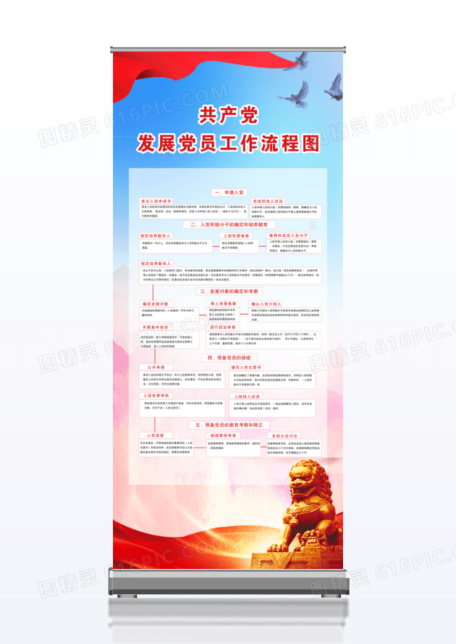 党风党建党员中国共产党发展党员工作流程图易拉宝x展架