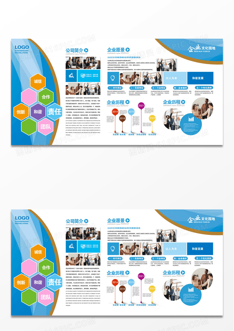蓝色大气企业发展历程企业介绍企业文化文化墙背景展板