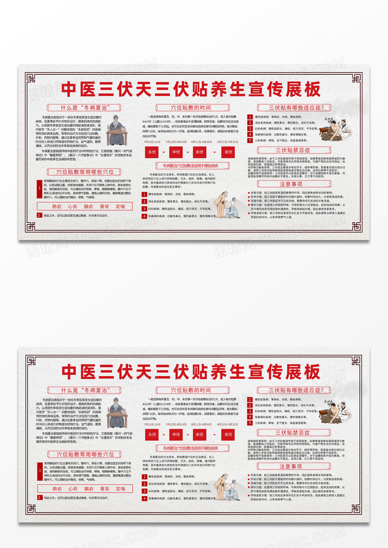 中国风中医三伏天三伏贴冬病夏治穴位适应症注意事项海报三伏天展板
