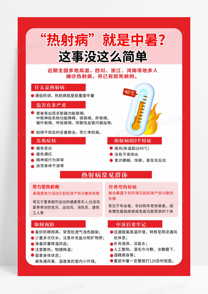 红黄色简约热射病疾病诊断知识讲解海报背景热射病海报