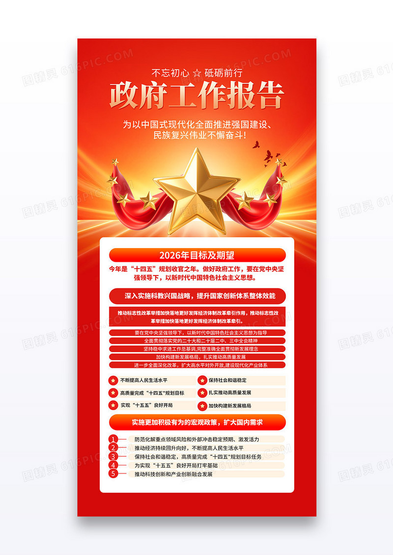 红金党政2026党建政府工作报告海报