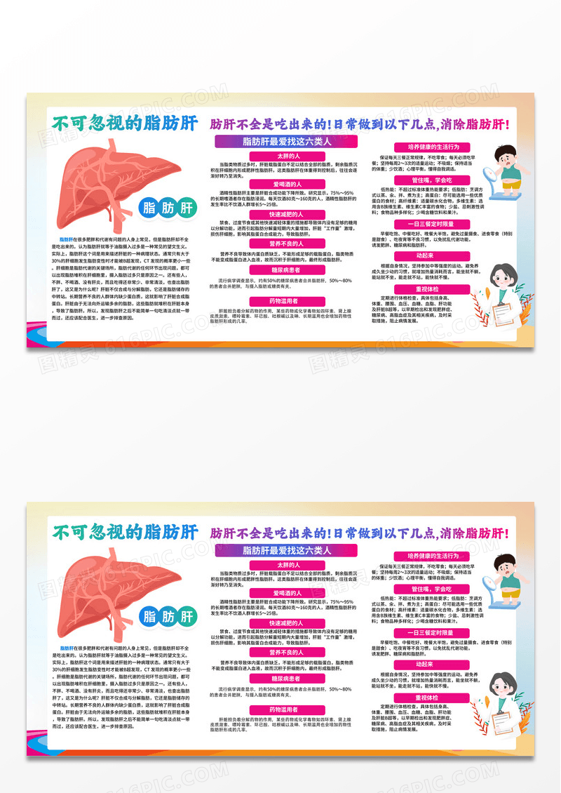 蓝色卡通脂肪肝科普知识宣传栏