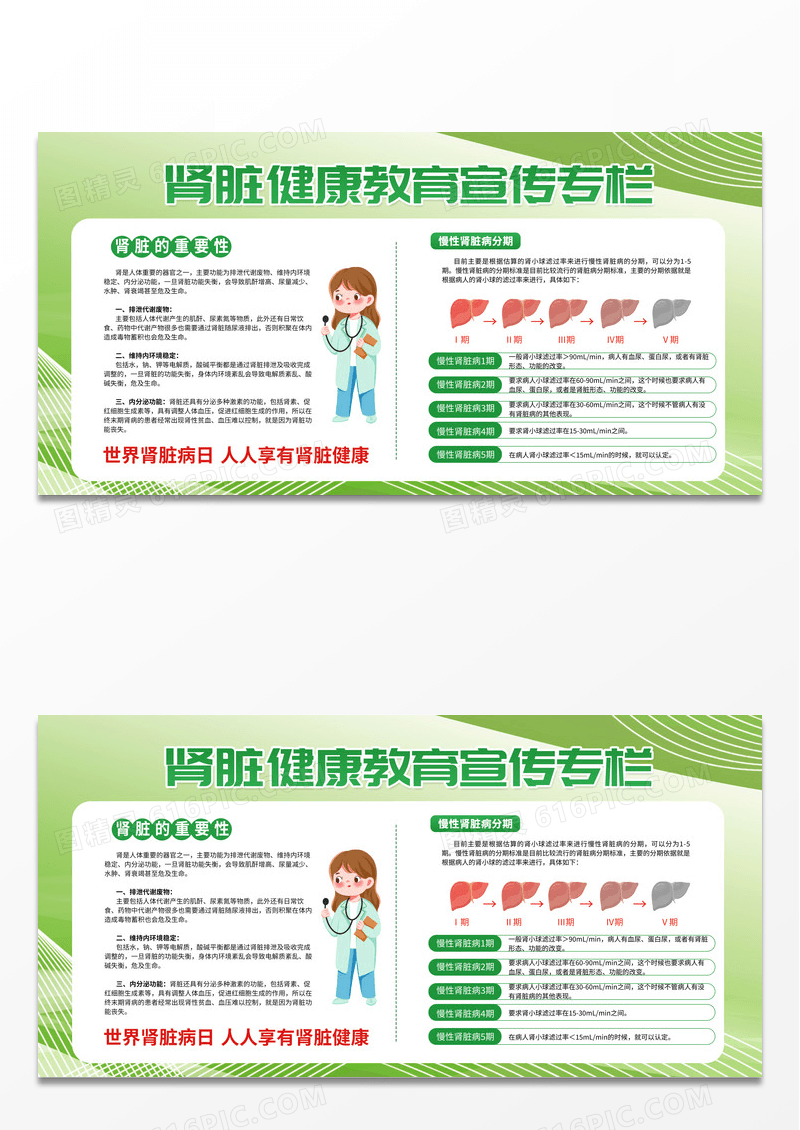 绿色简约时尚清新肾脏病防治健康教育宣传栏展板