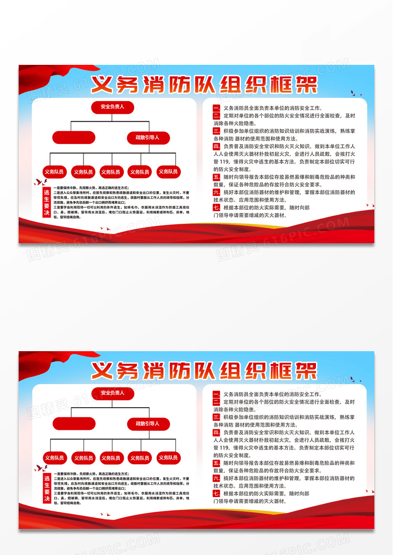 简约时尚大气义务消防队组织框架宣传展板