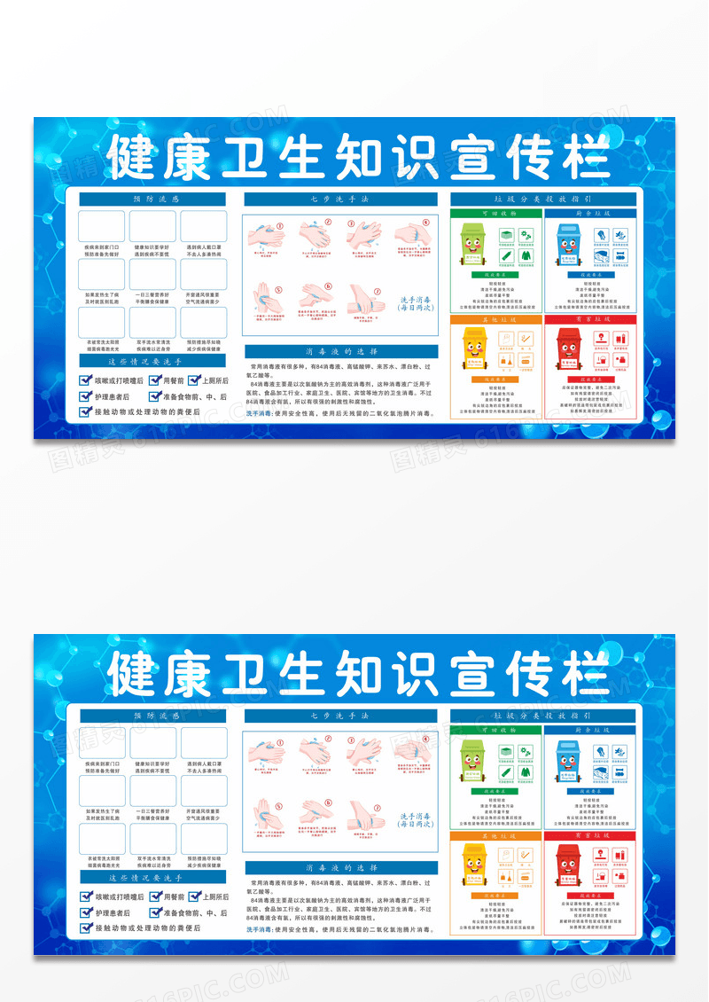 蓝色医疗背景健康卫生知识垃圾分类展板知识宣传栏设计