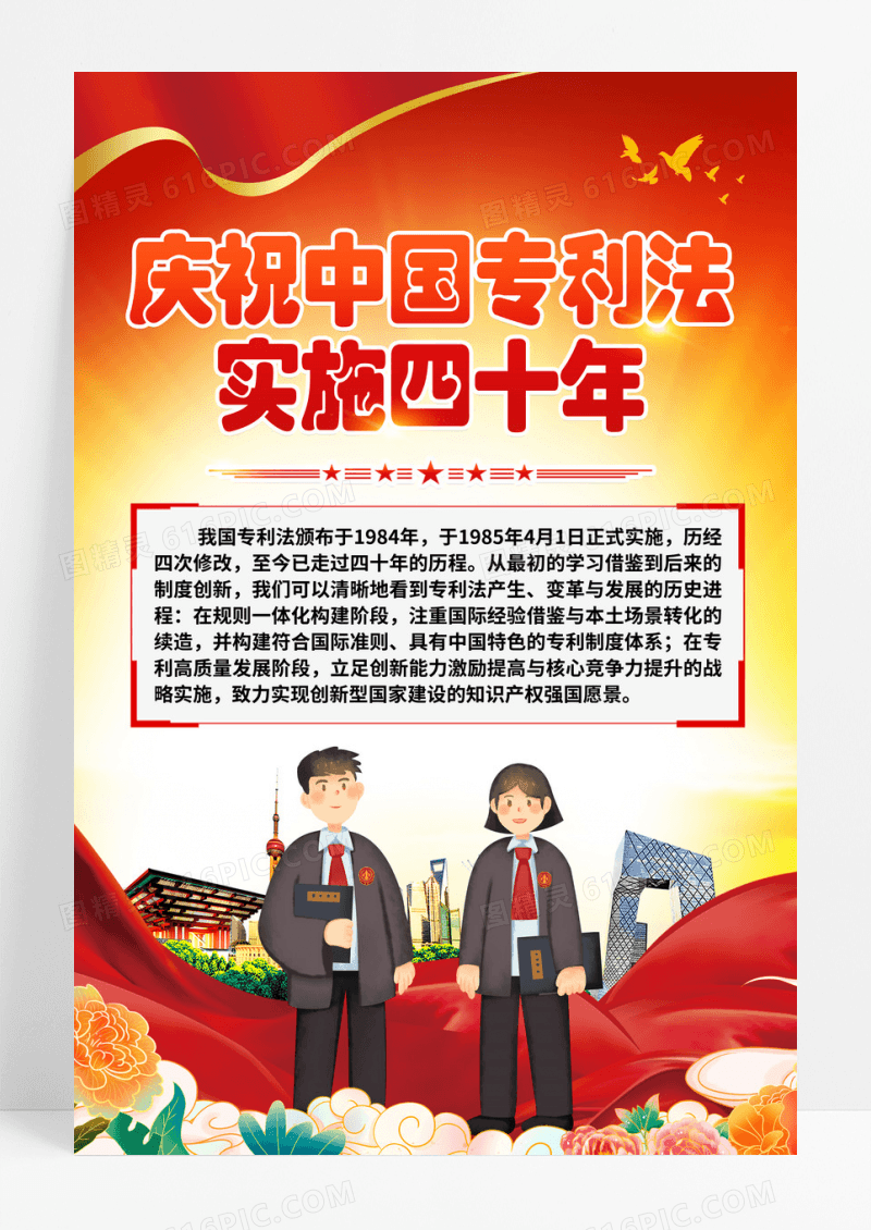 庆祝中国专利法实施四十年党建海报设计