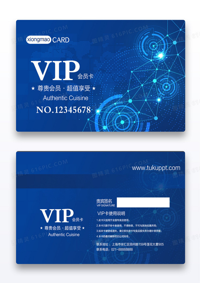 蓝色大气科技线条感名片VIP卡