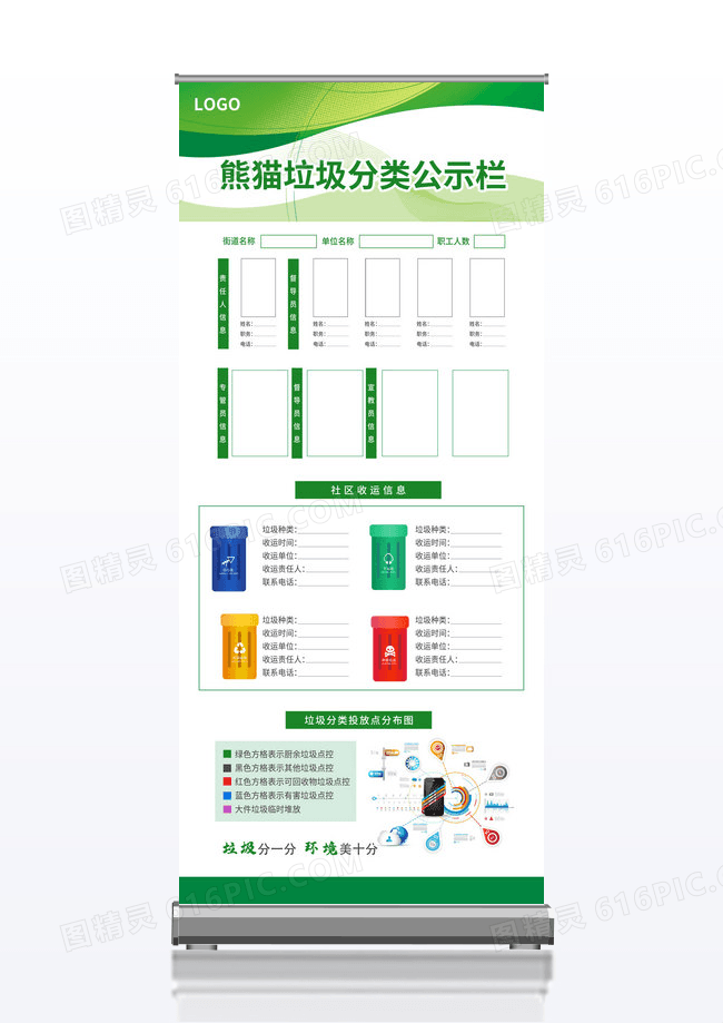 绿色简约大气风垃圾分类公示栏物业制度宣传栏设计