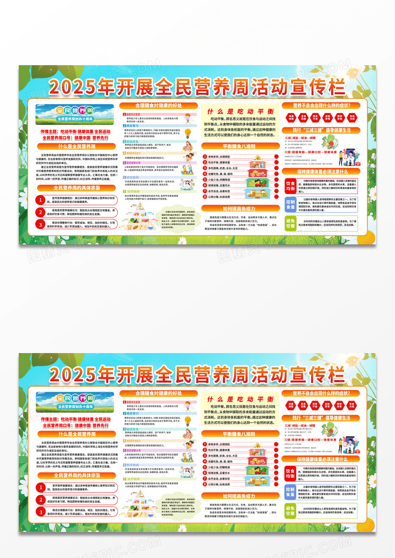 简约绿色简单开展2025年全民营养周活动宣传展板