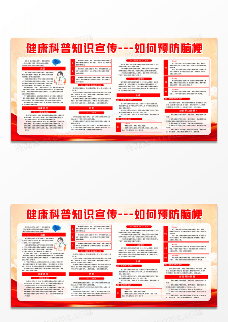 红色简约风科学预防脑梗塞健康教育宣传栏展板