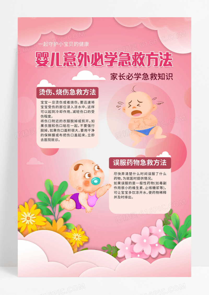 粉色婴儿意外急救方法海报