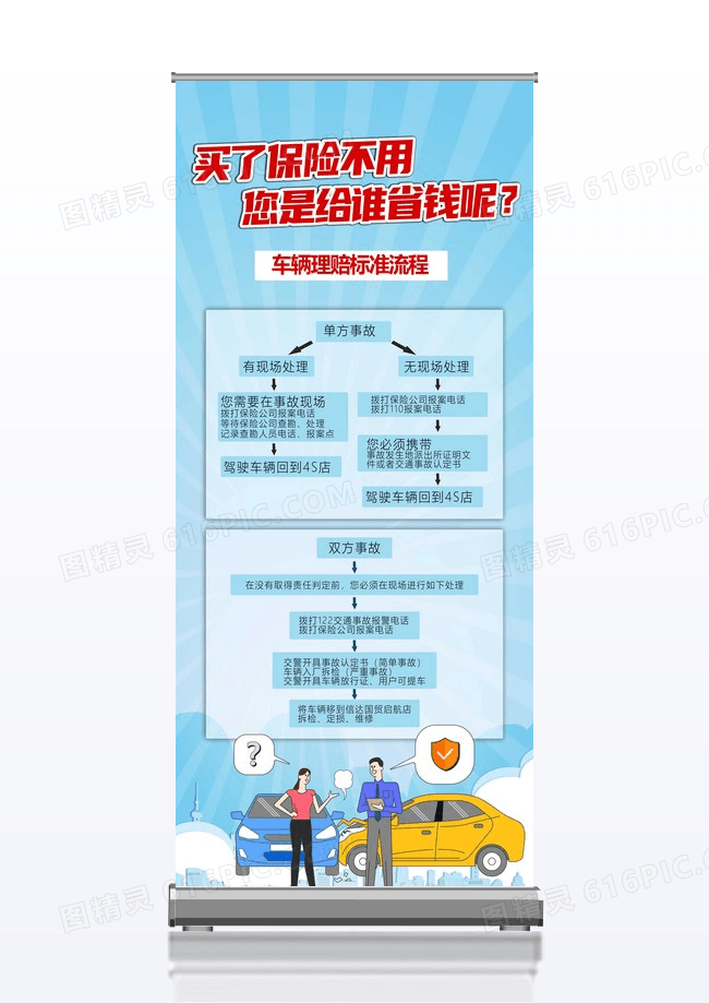 蓝色镭射简约买了保险不用您是给谁省钱呢保险展架易拉宝