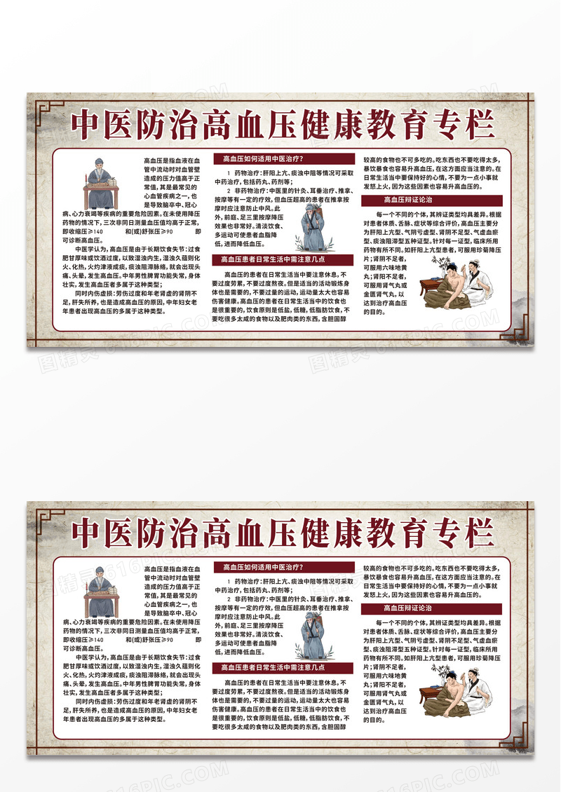 米色中医科普知识宣传栏展板中医防治高血压