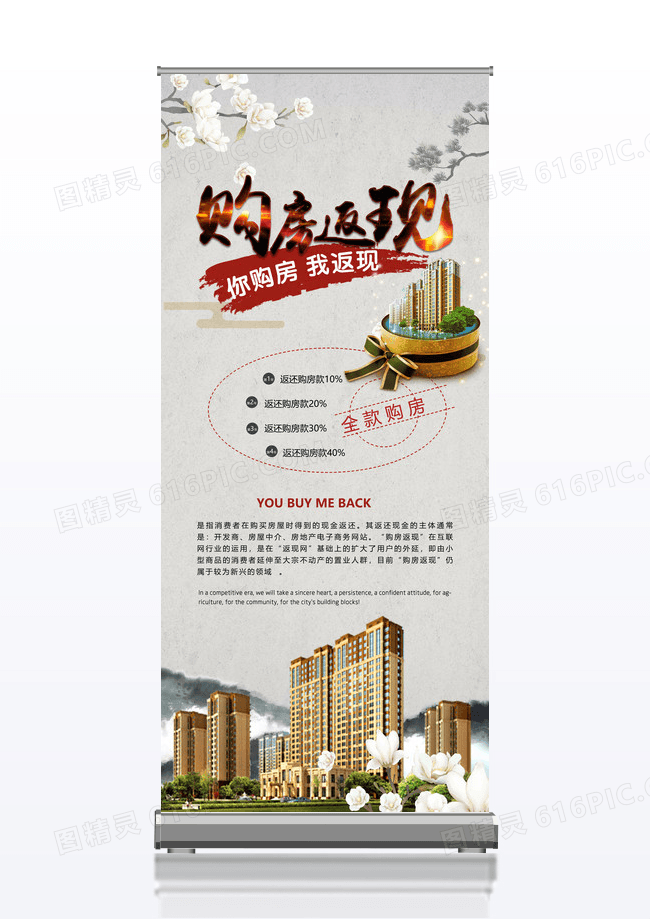 中国风格购房返现展架