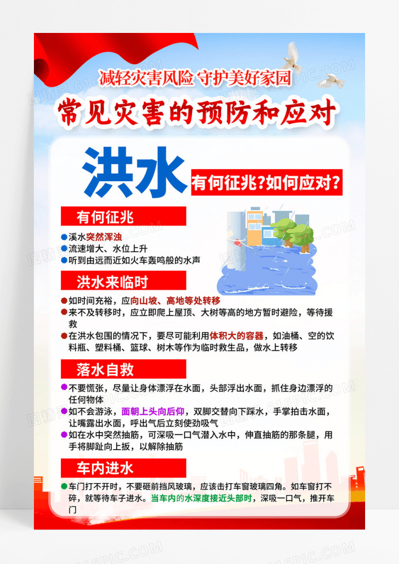 红色简约常见灾害的预防和应对防震减灾地震海报宣传
