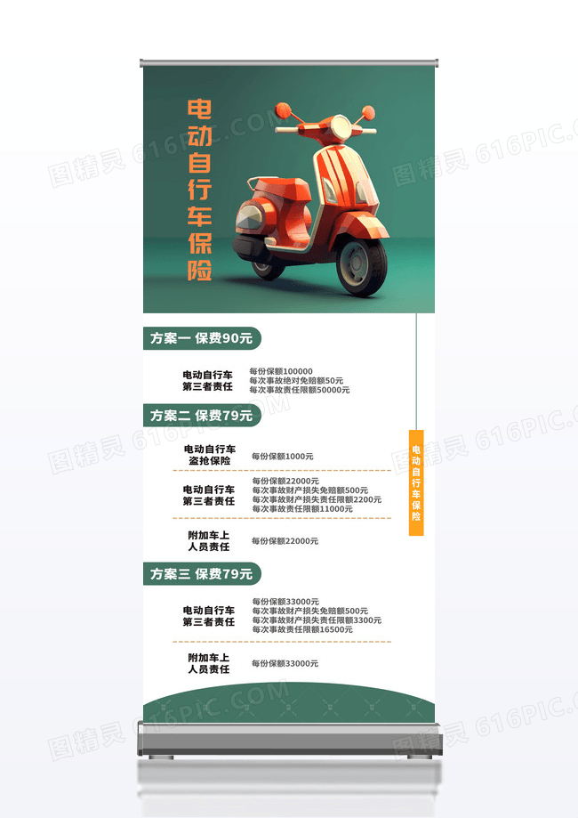 绿色卡通电动车保险宣传展架易拉宝