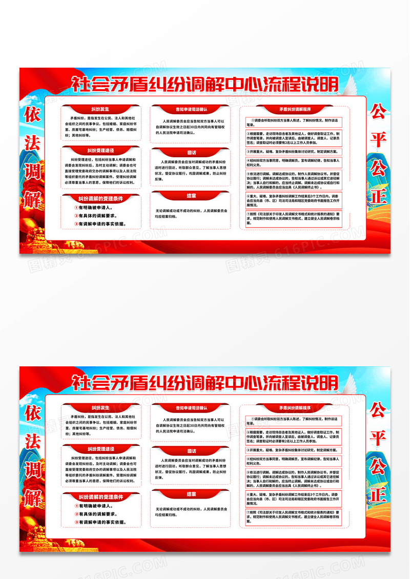 蓝色社会矛盾纠纷调解中心流程说明展板